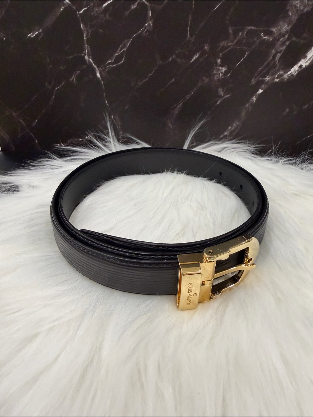 Louis Vuitton Black Epi Leather Belt with Gold Hardware